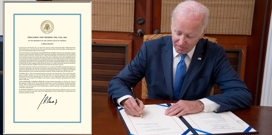 Президент США Джо Байден продолжил традицию провозглашения Дня рождения Ребе «Днем образования и распространения знаний»
