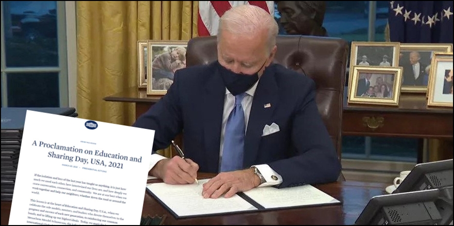 Президент Джо Байден продолжил традицию провозглашения Дня рождения Ребе «Днем образования и распространения знаний»