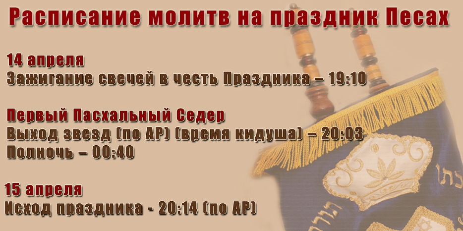Расписание молитв на праздник Песах