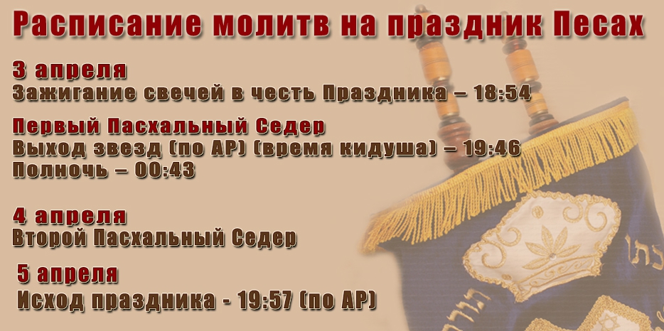 Расписание молитв на праздник Песах