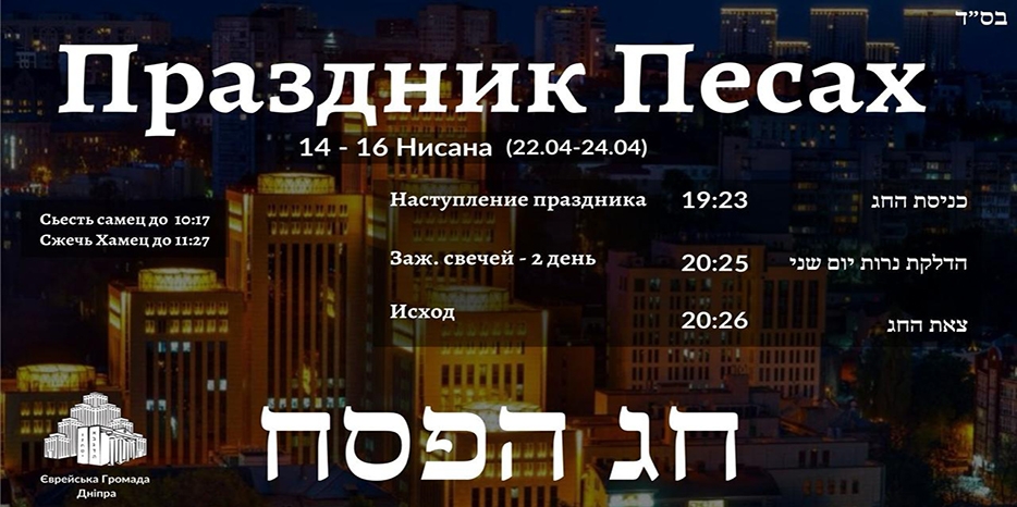 Время зажигания свечей праздника Песах в Днепре