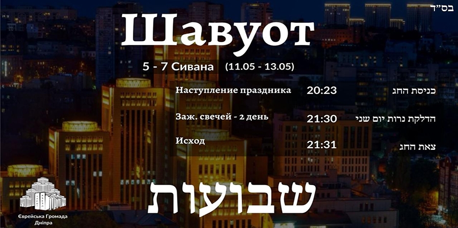 Время зажигания свечей праздника Шавуот в Днепре